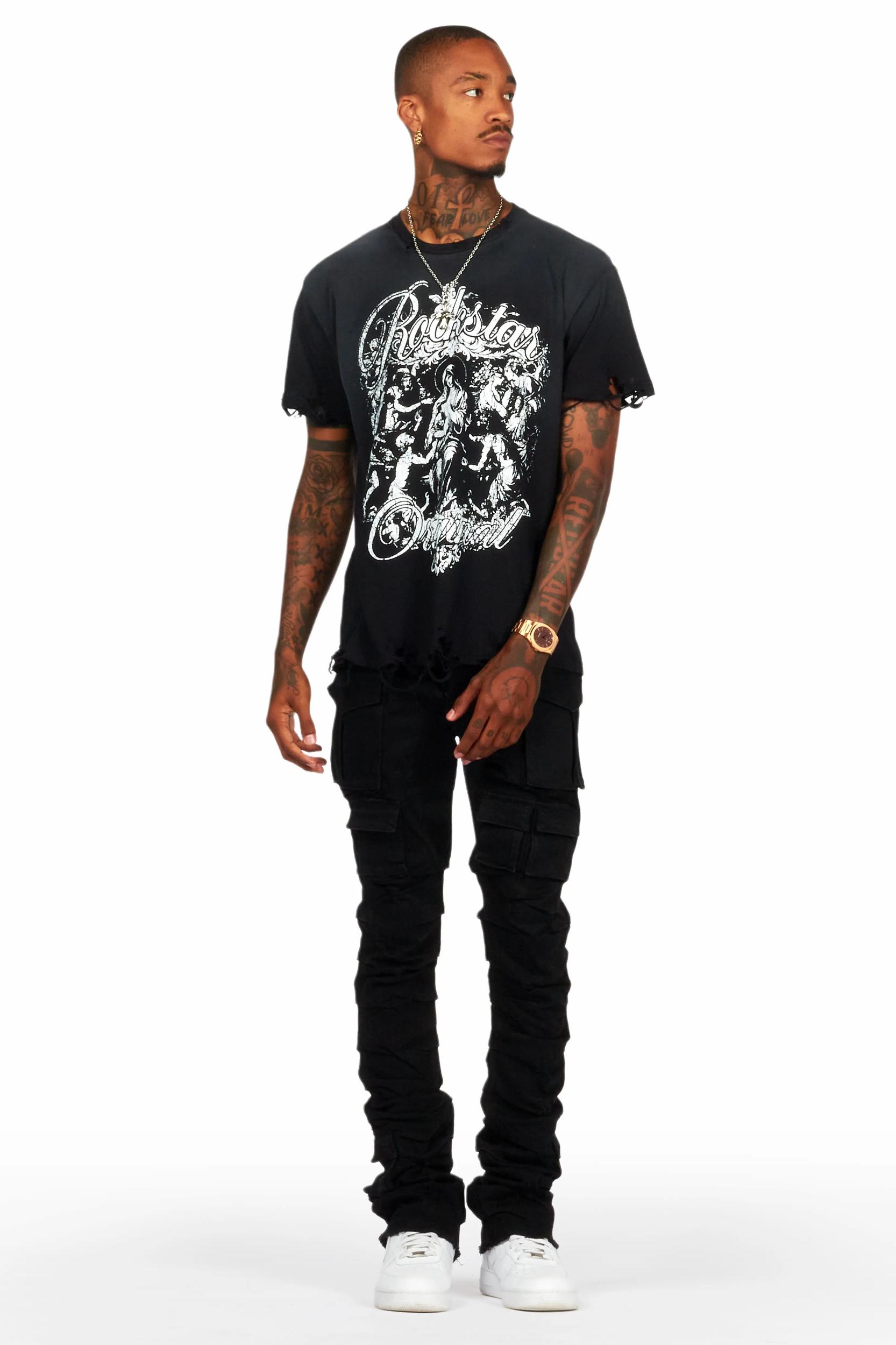 Gentry Black Stacked Flare Jean Male Product Image