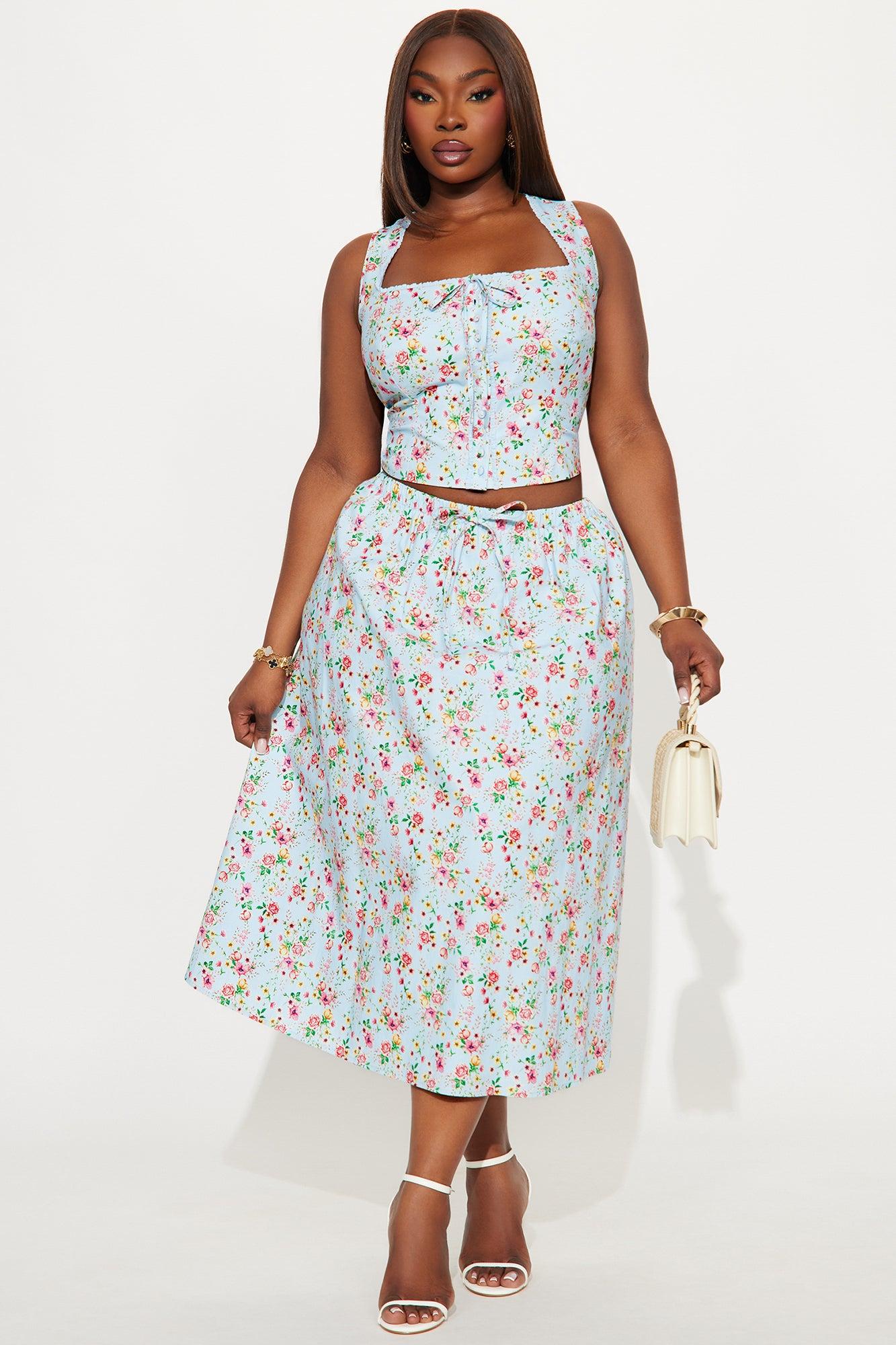 Tara Floral Skirt Set - Blue/combo Product Image
