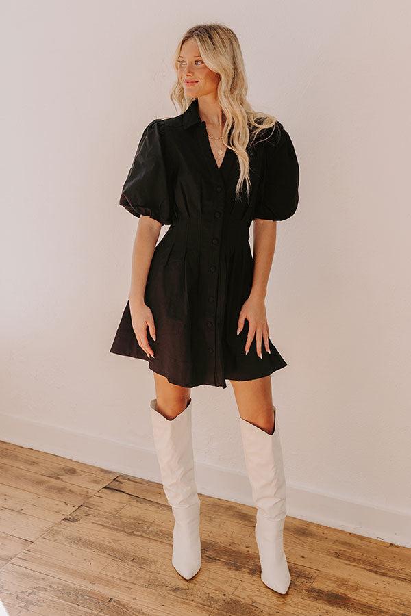 Exceptionally Chic Button Down Mini Dress in Black Product Image