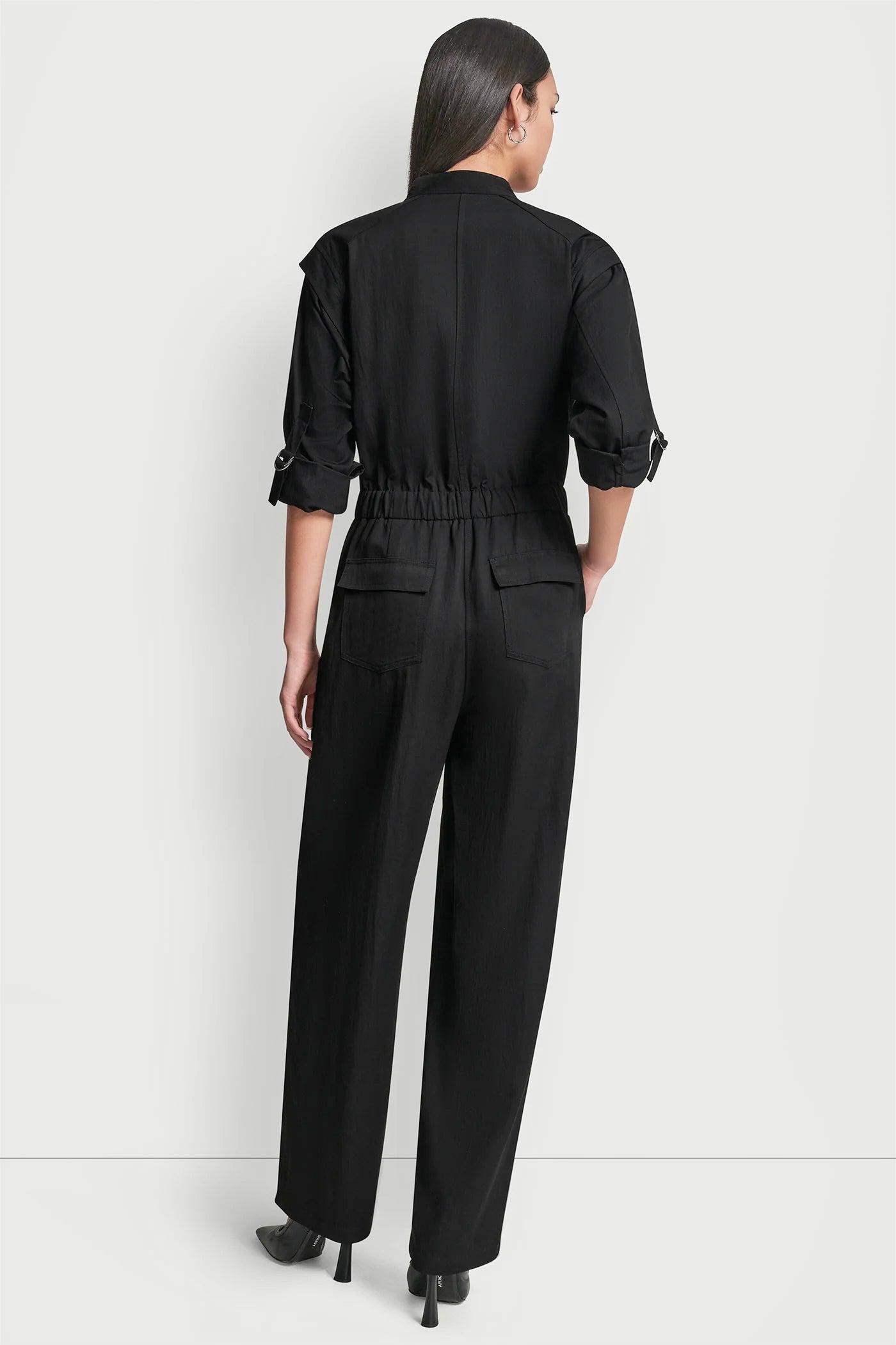 COLLARLESS BUTTON-FRONT JUMPSUIT Product Image