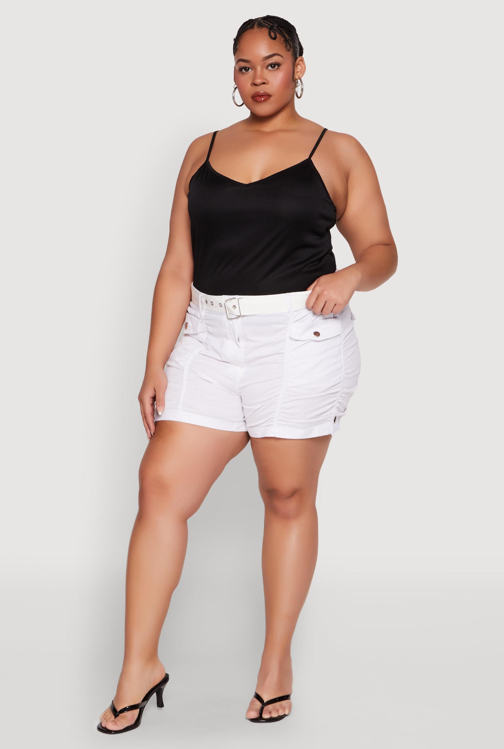 Womens Plus Size Ruched Belted Shorts Product Image