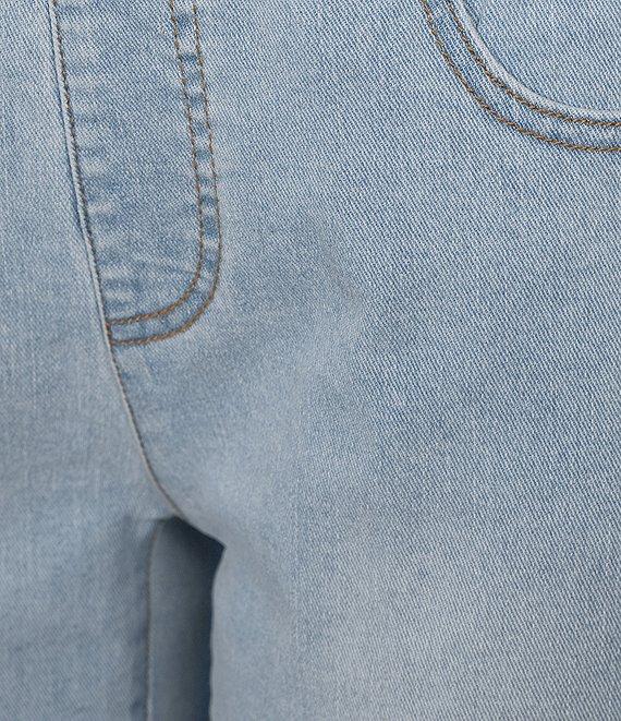 Multiples Petite Size Stretch Denim Eyelet Fringe Hem Pull-On Cropped Jeans Product Image