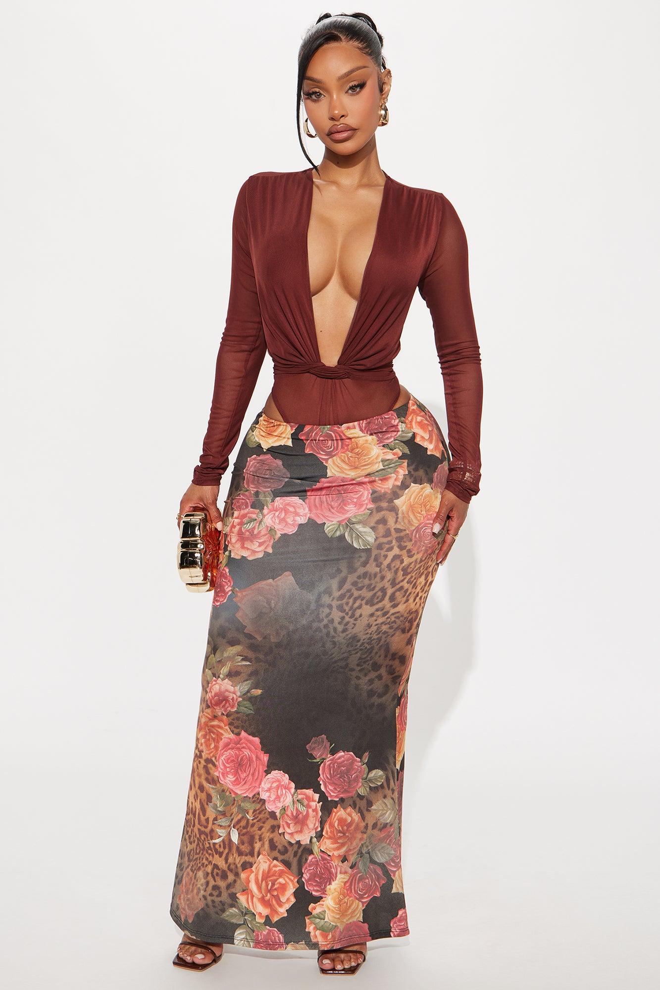 Stuck On You Leopard Floral Maxi Skirt - Brown/combo Female Product Image