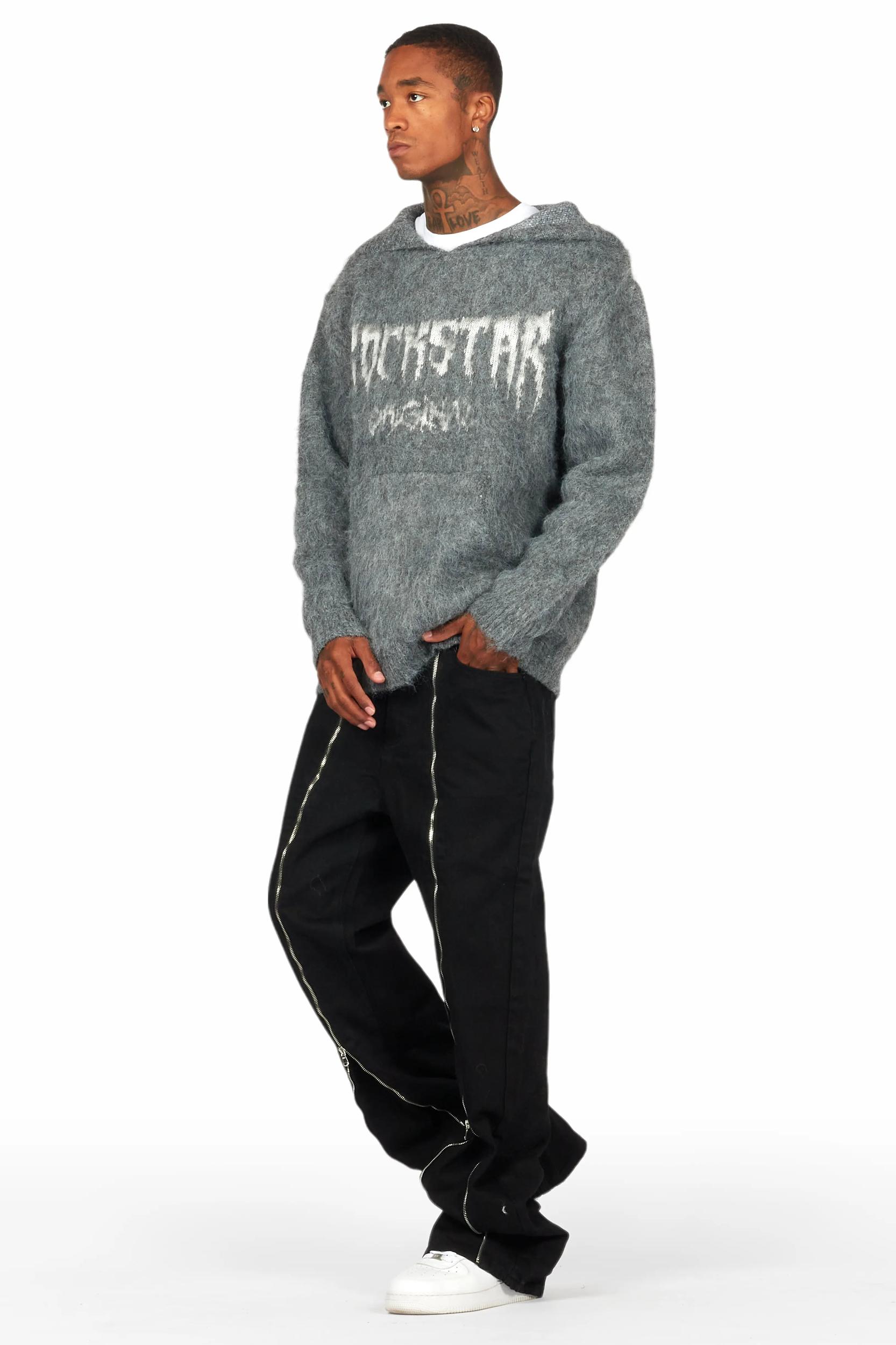 Andros Grey Graphic Knitted Mohair Hoodie Male Product Image