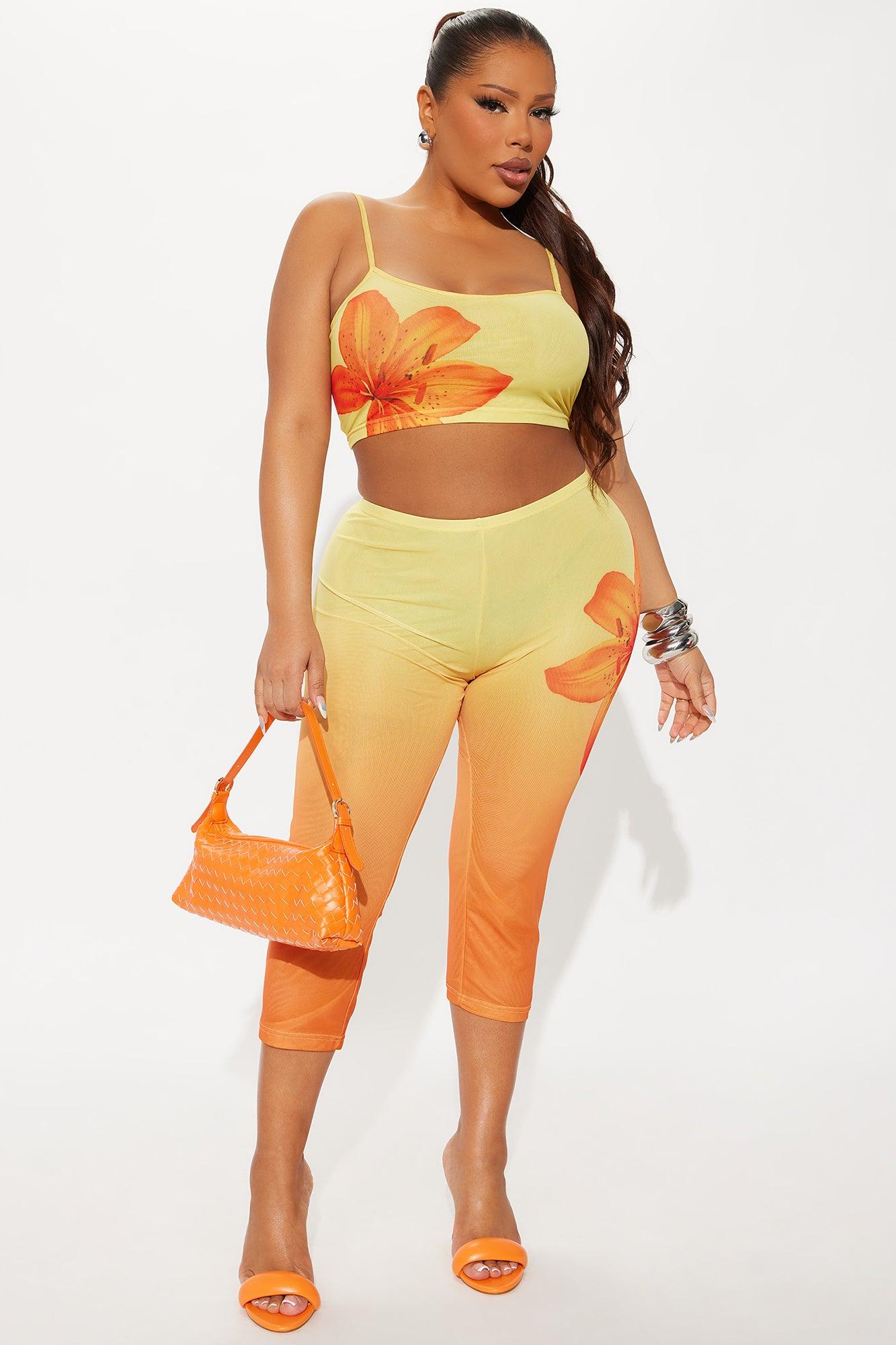 Tequila Sunrise Mesh Capri Set - Yellow/combo Female Product Image