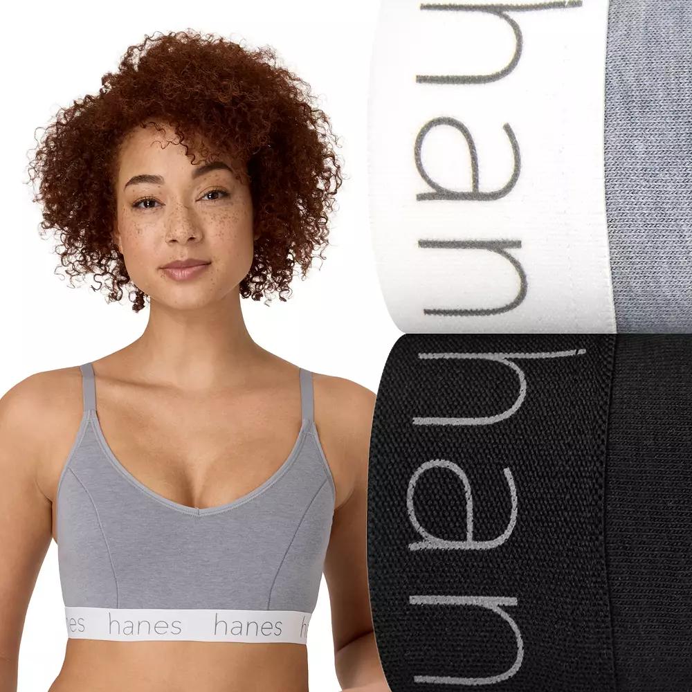 Hanes Originals Ultimate 2-Pack Stretch Cotton Triangle Bralette DHO101, Women's,  Product Image