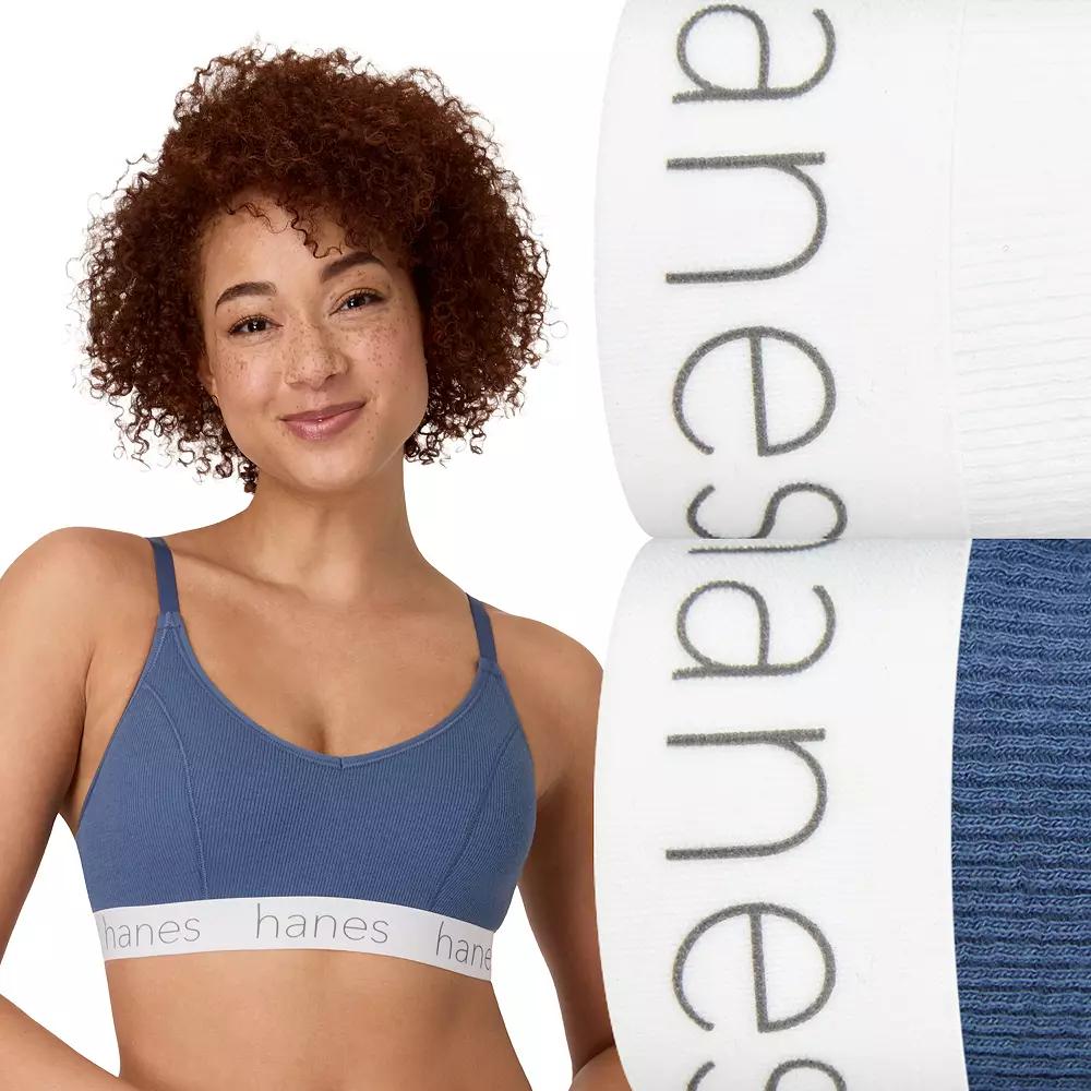 Hanes Originals Ultimate 2-Pack Stretch Cotton Triangle Bralette DHO101, Women's,  Product Image