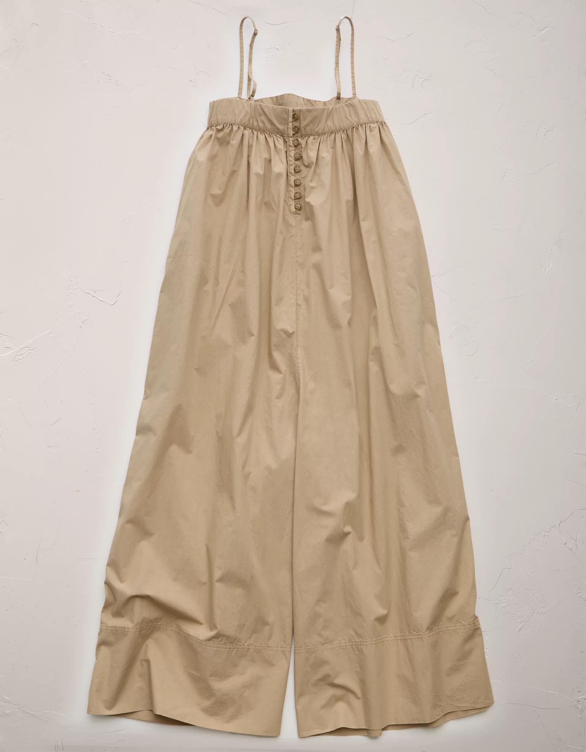 AE77 Premium Wide-Leg Cropped Poplin Jumpsuit Product Image