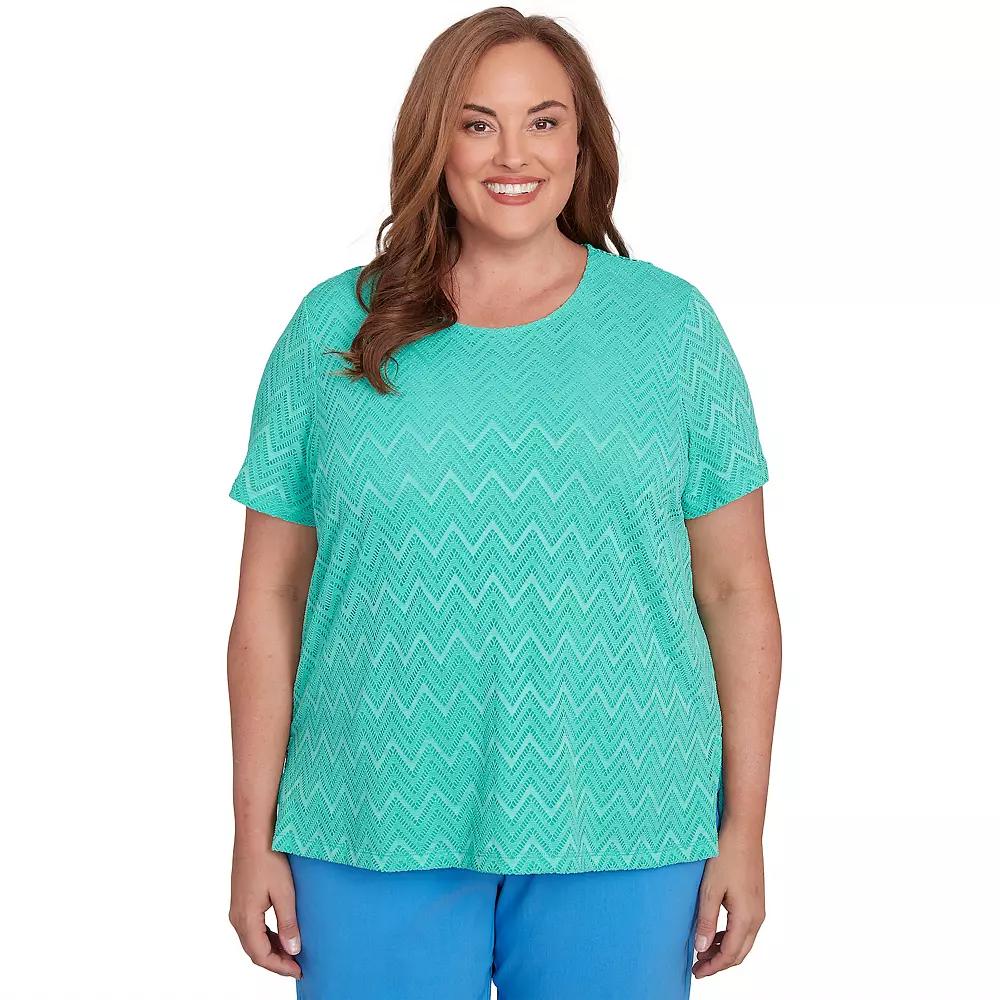 Plus Size Alfred Dunner Textured Chevron Lace Back Tee, Women's, Size: 2XL, Green Product Image