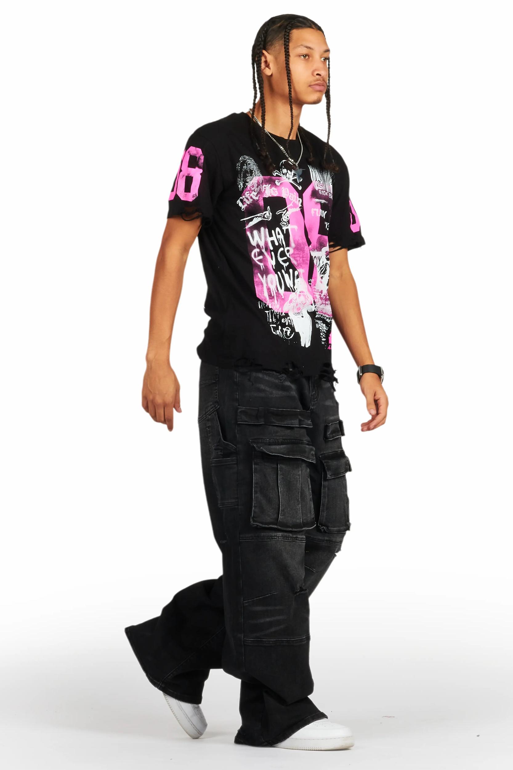 Grill Black/Pink Graphic Oversized T-Shirt Male Product Image