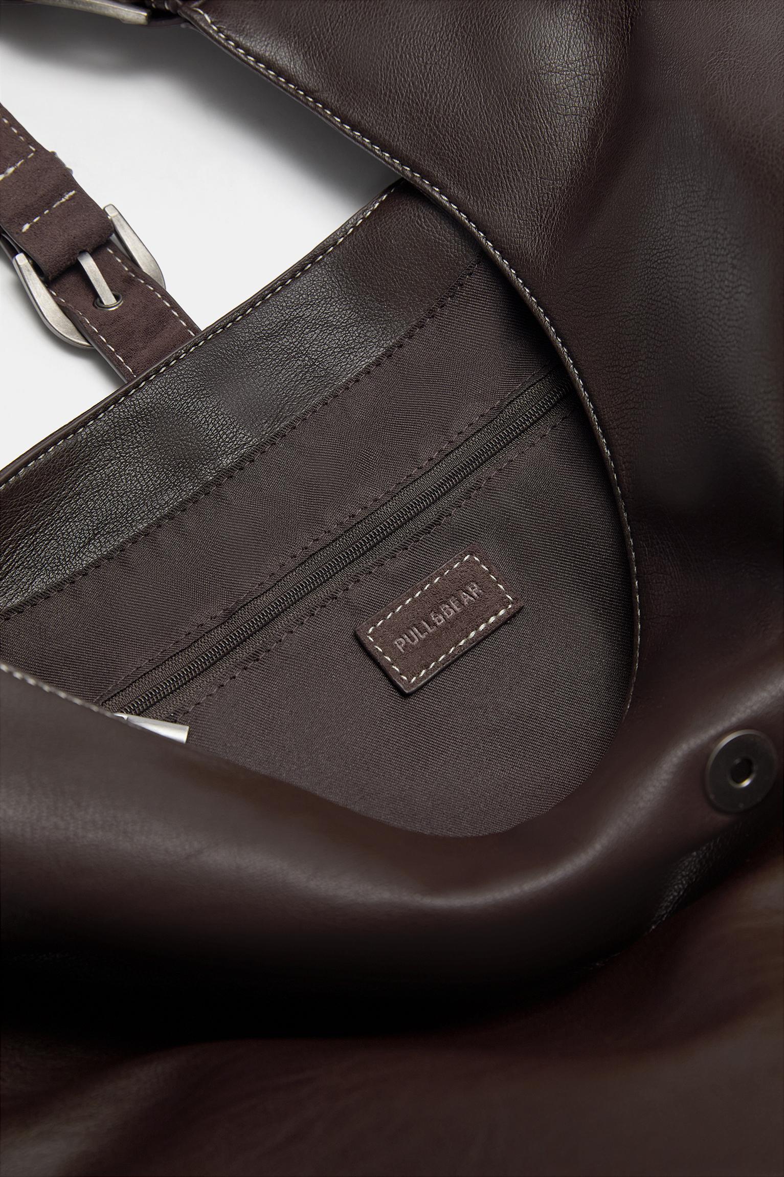 Faux leather shopper bag with buckle Product Image