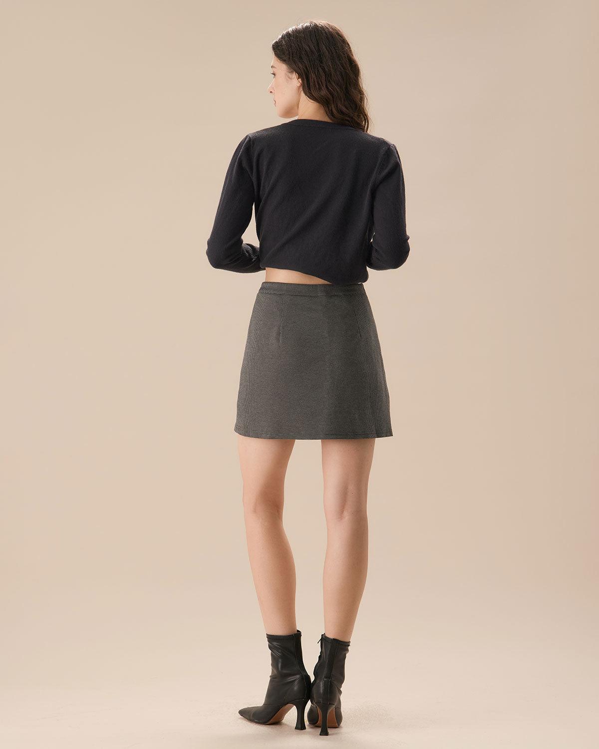 Grey Plaid Mini Skirt Product Image