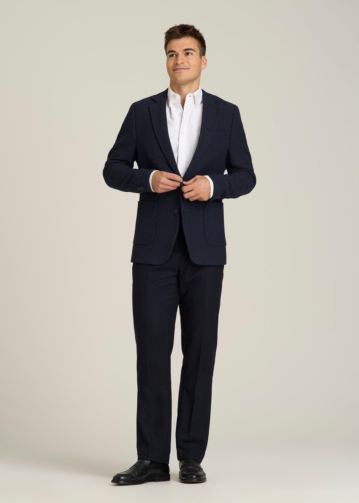 Wool Blend Blazer for Tall Men in Blue Birdseye Male Product Image