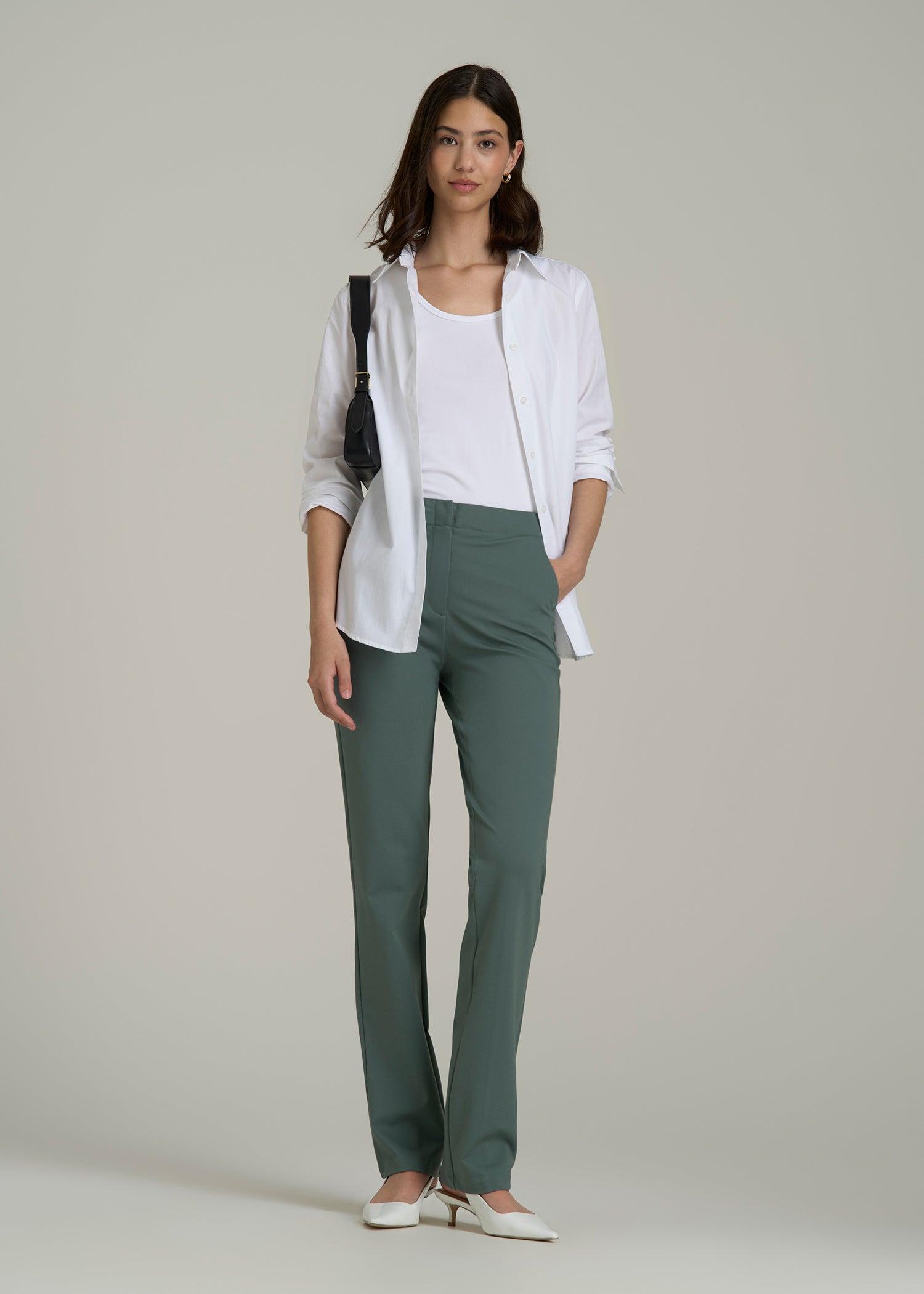 Slim Straight Leg Dress Pants for Tall Women in Balsam Green Female Product Image