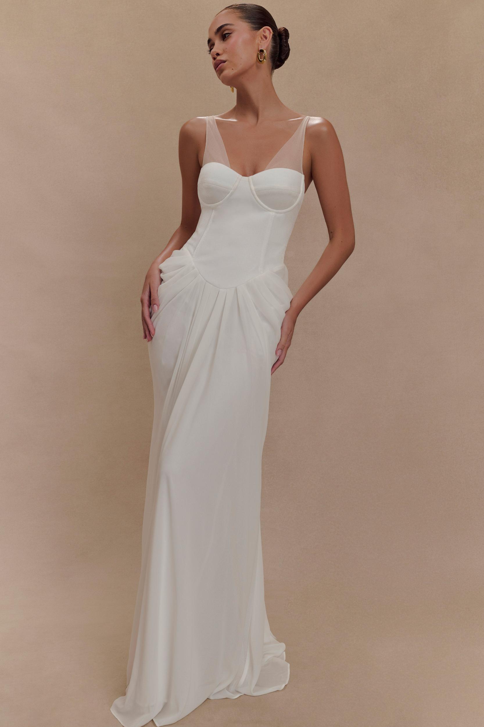 Roxanne Velvet Corset Maxi Dress - White Product Image