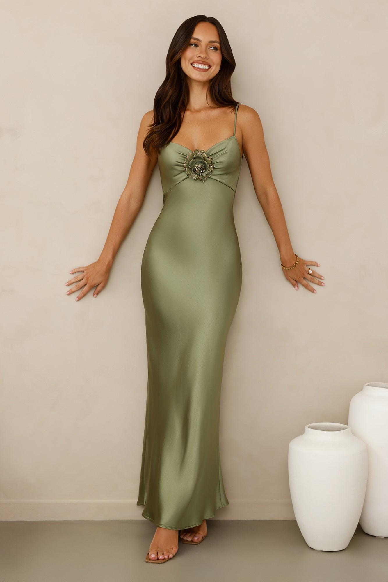 Ultimate Style Satin Maxi Dress Green Product Image