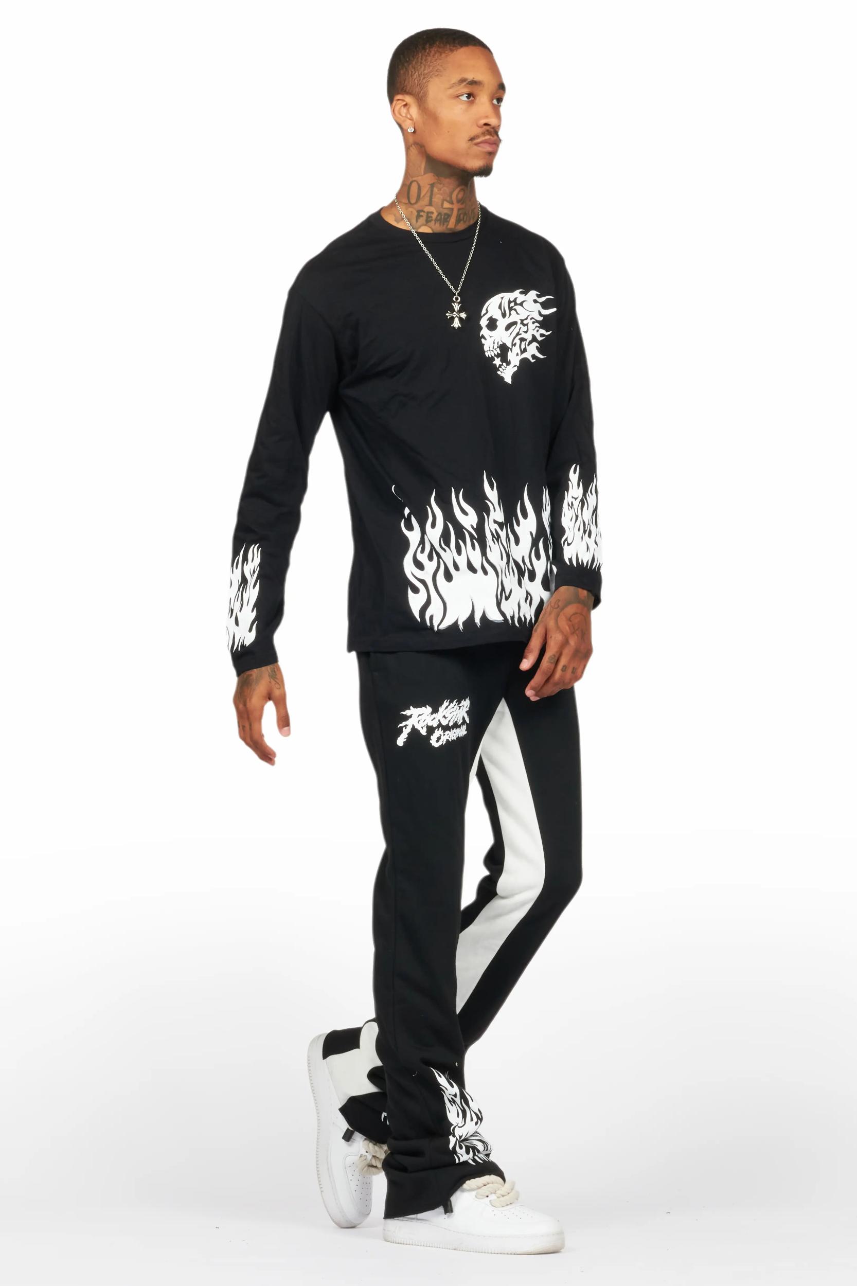 Bubble Black/White Long Sleeve T-Shirt/Baggy Pant Set Male Product Image