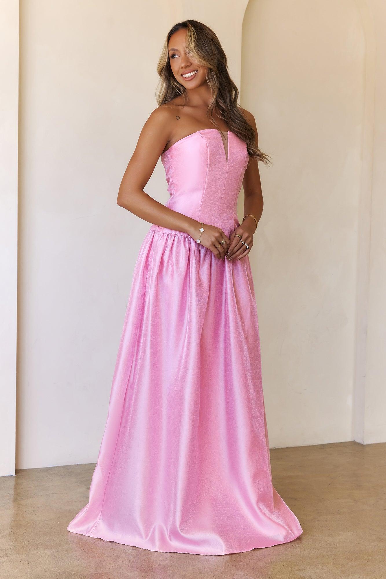 Princess Cut Strapless Maxi Dress Pink Product Image