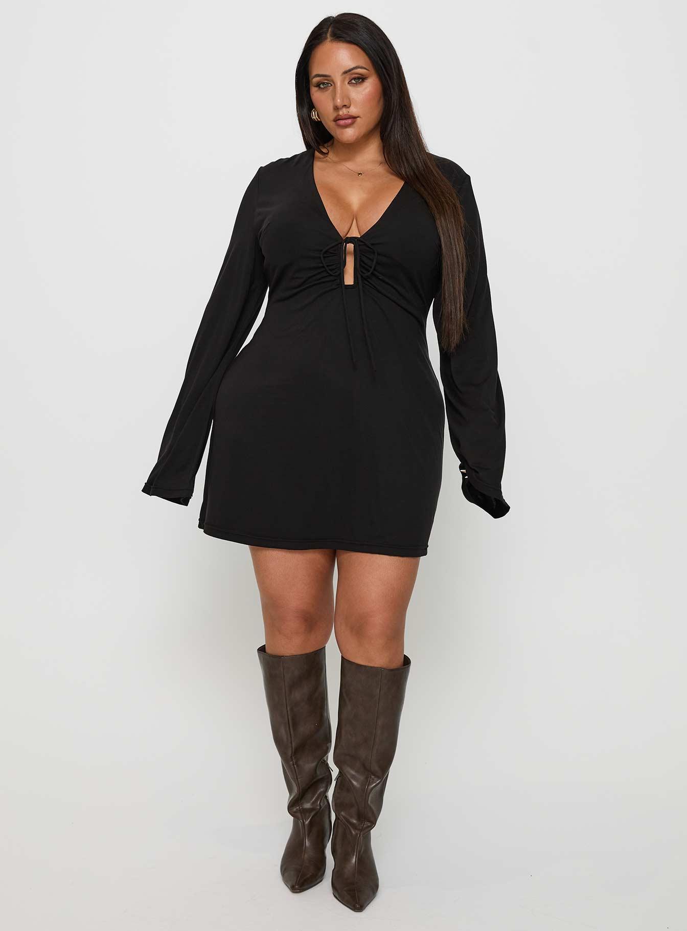 Dafnie Long Sleeve Mini Dress Black Curve Product Image