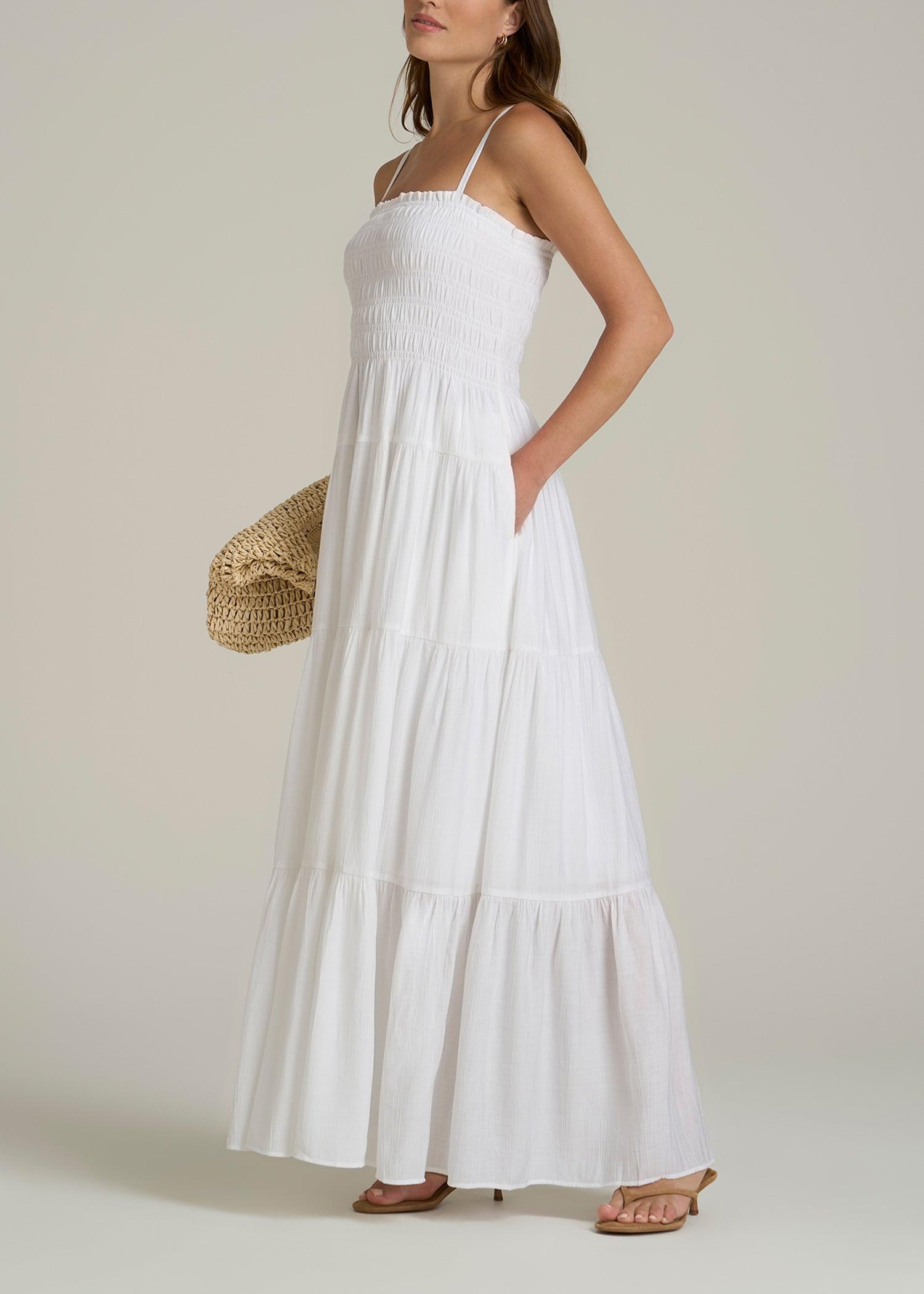 Strappy Tiered Maxi Dress for Tall Women in White Female Product Image