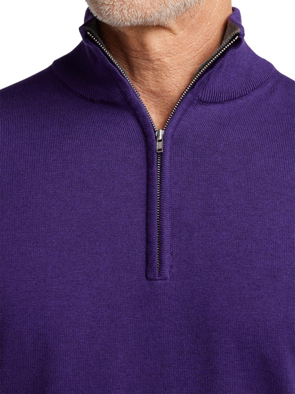 Supima Cotton Quarter Zip Mock Neck Sweater - Plum Product Image