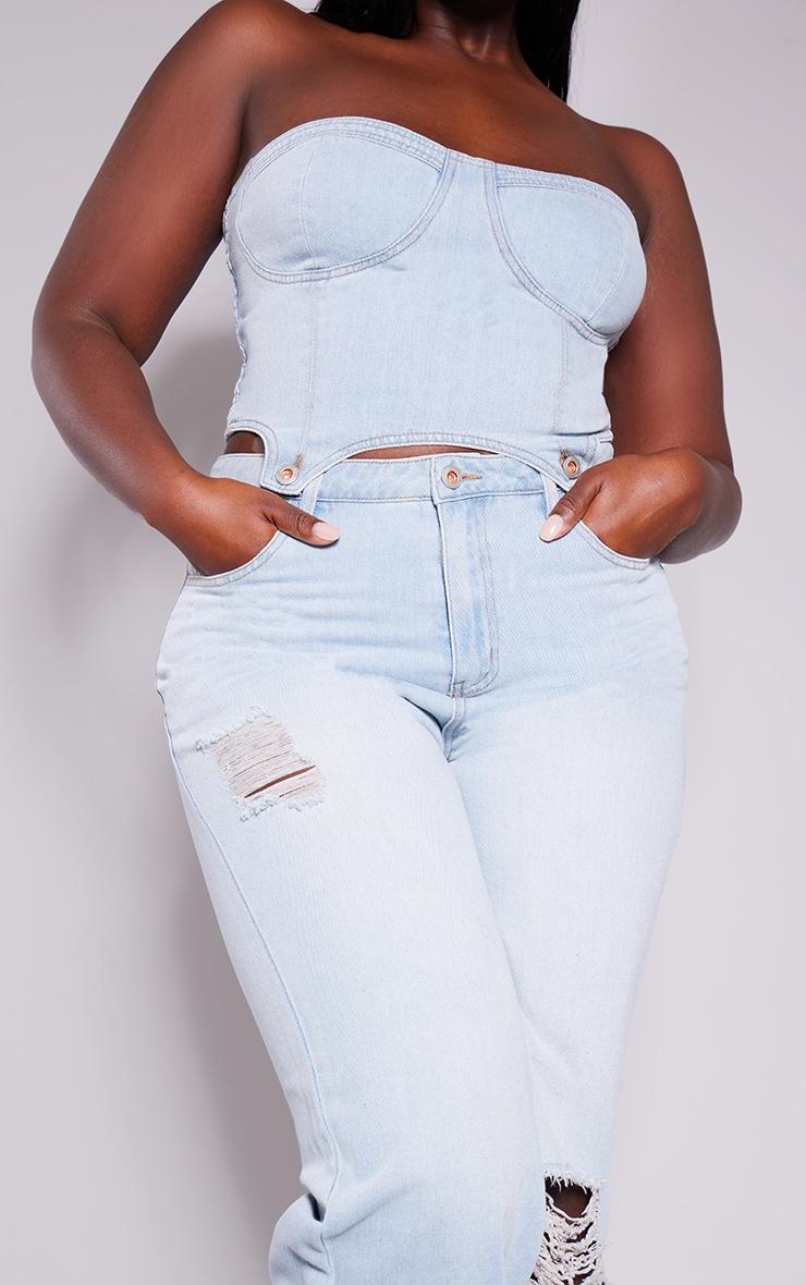 Plus Light Blue Wash Detachable Bandeau Denim Jumpsuit Product Image