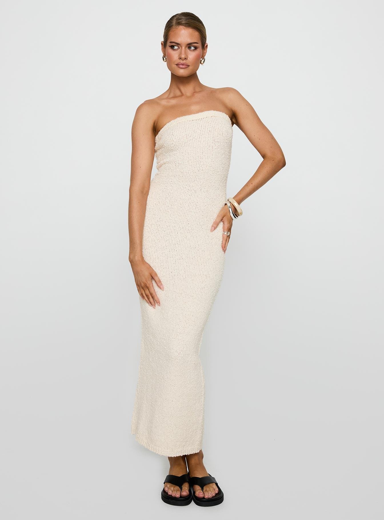 Cloud Strapless Boucle Maxi Dress Cream Product Image