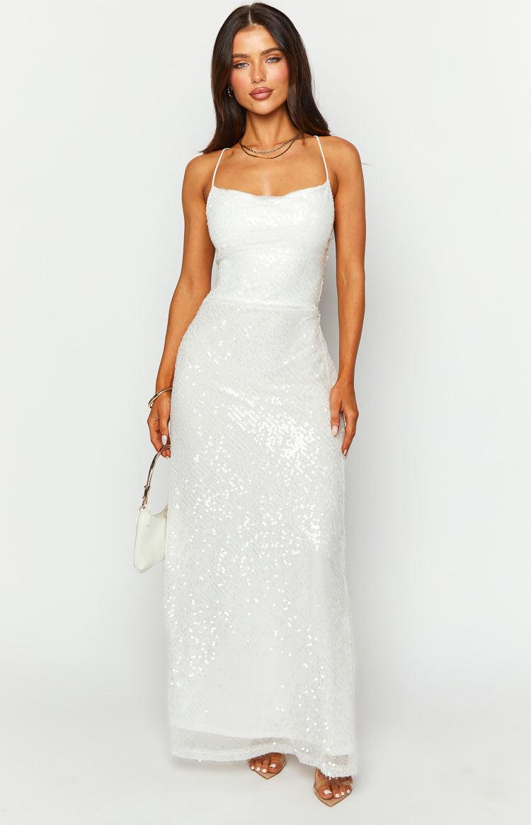 Zari White Sequin Maxi Dress Product Image