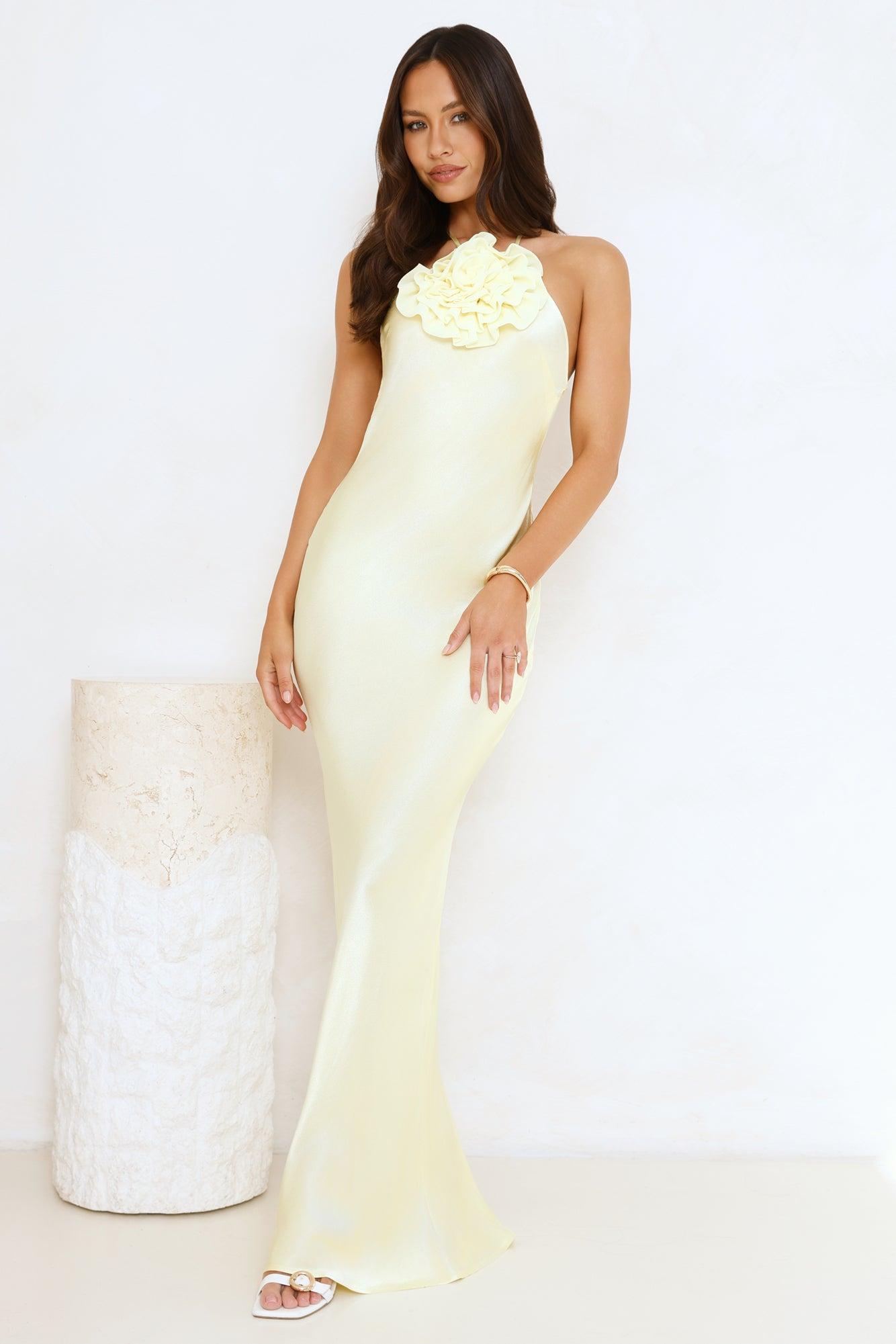 Piazza Nights Satin Maxi Dress Yellow Product Image