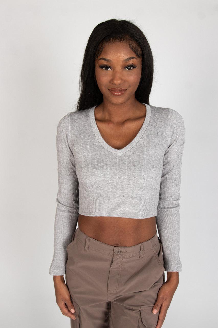 Cable Knit V Neck Crop Top Product Image