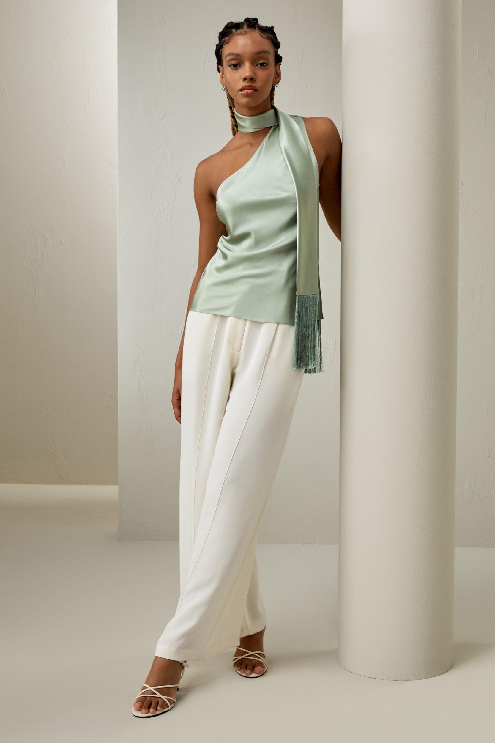 One-shoulder Top With Tassel Scarf Product Image