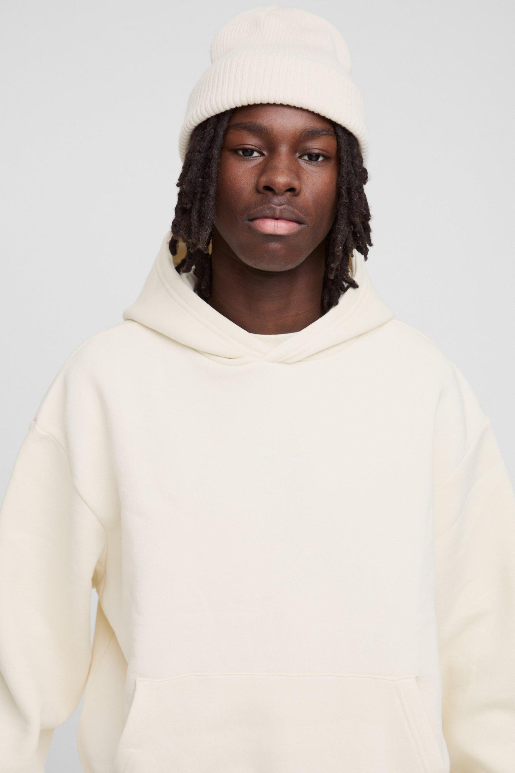 330GSM Oversized Boxy M Flocked Hoodie | boohooMAN USA Product Image