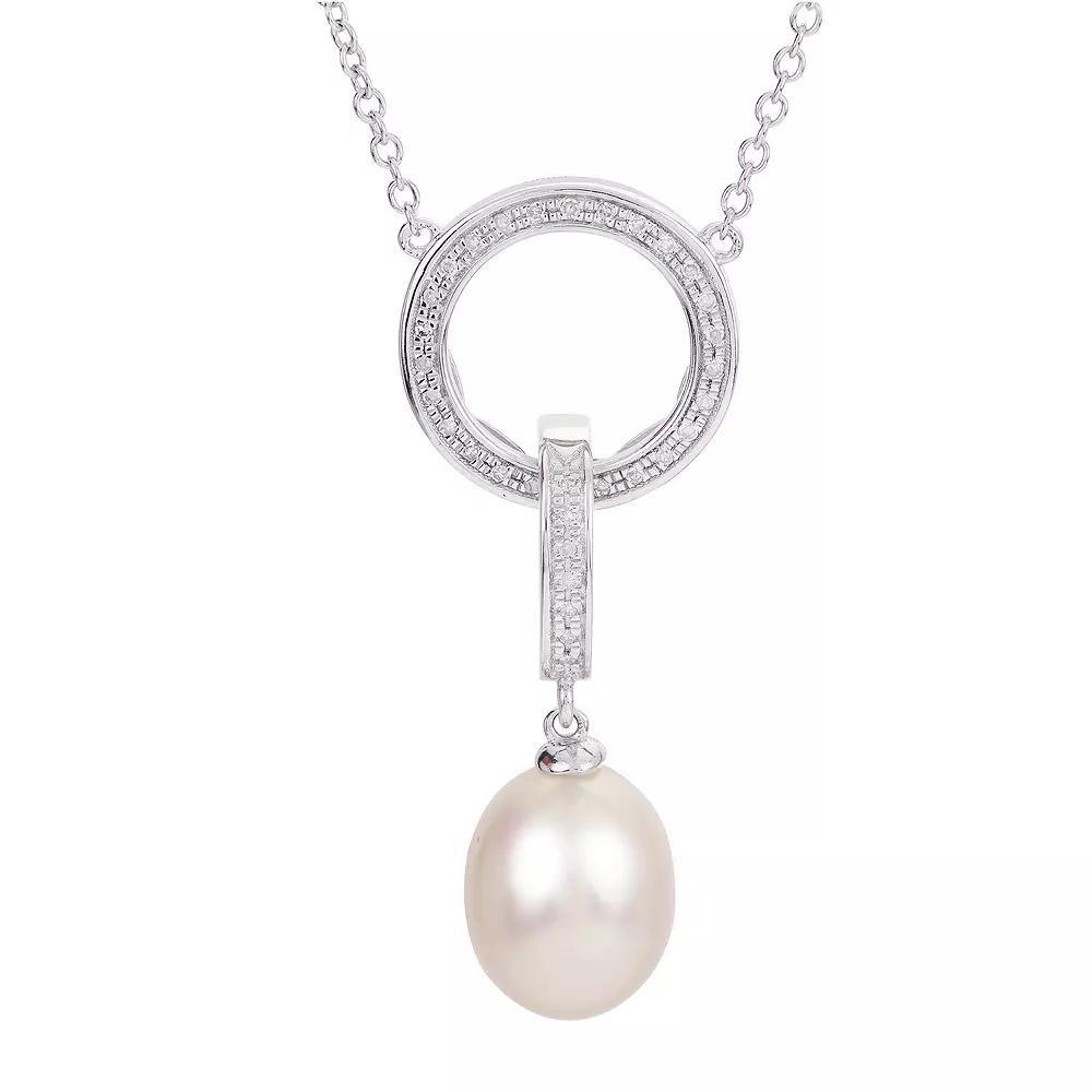 PearLustre by Imperial Sterling Silver Freshwater Cultured Pearl & Diamond Accent Circle Drop Necklace, Womens, Silver Tone Product Image