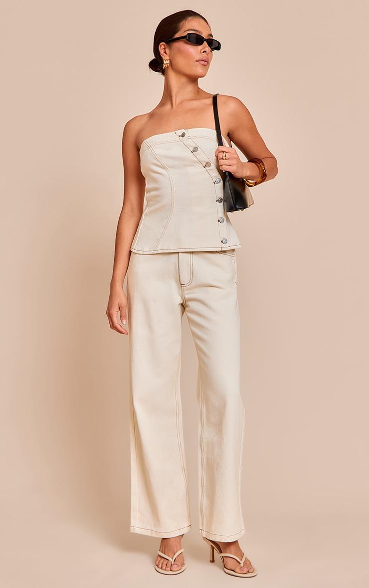 Petite Ecru Wide Leg Mid Rise Jeans Product Image