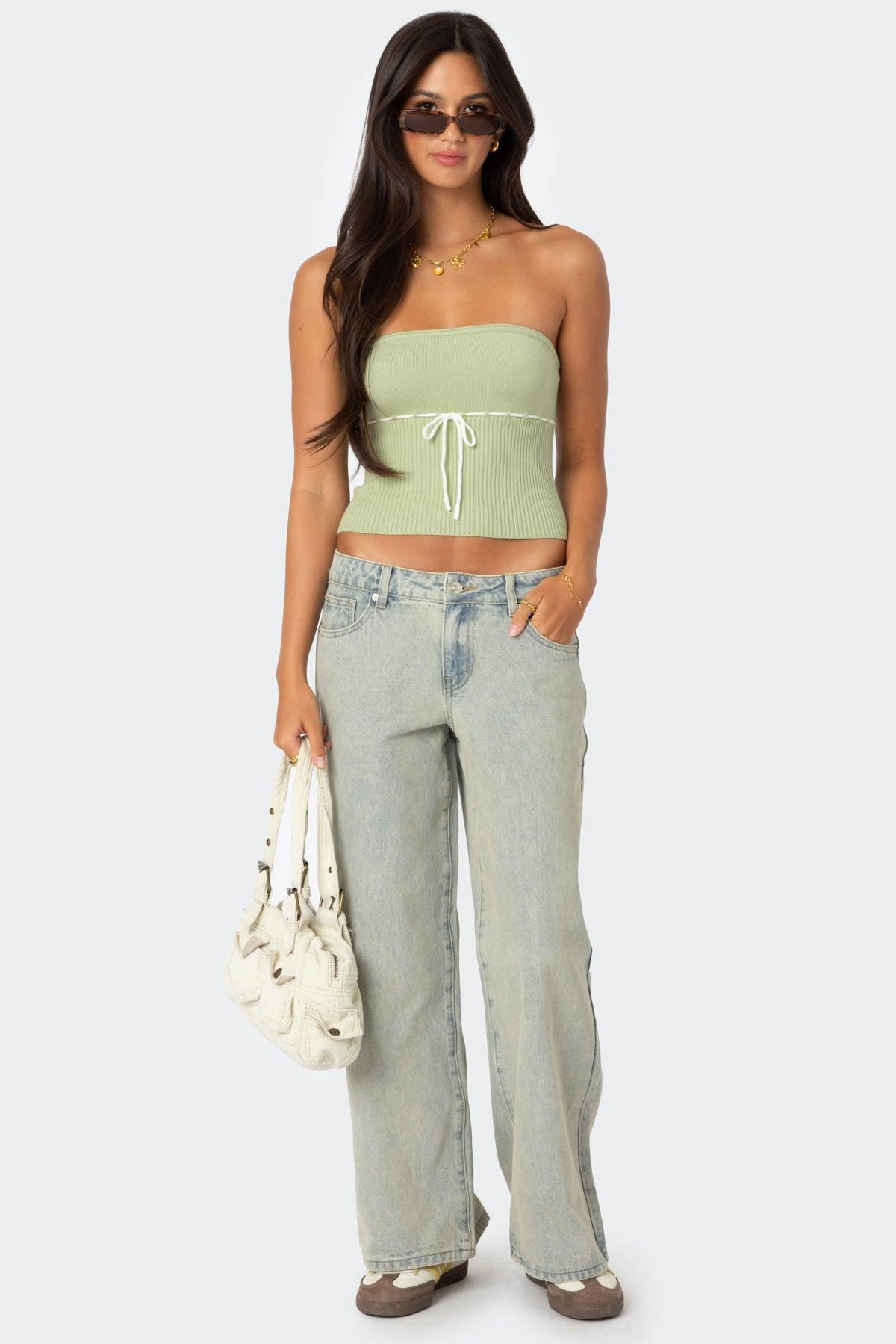 Petite Magda Acid Wash Low Rise Baggy Jeans Product Image