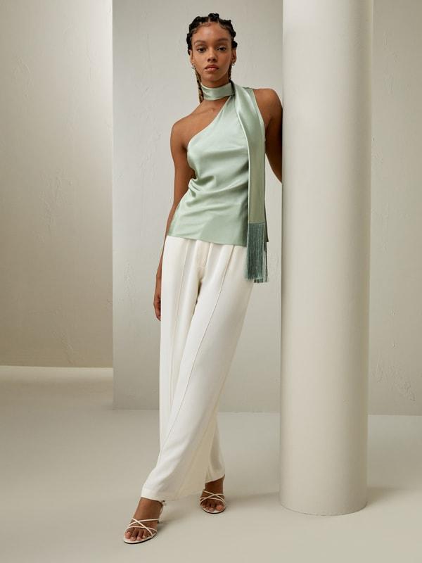 One-shoulder Top With Tassel Scarf Product Image