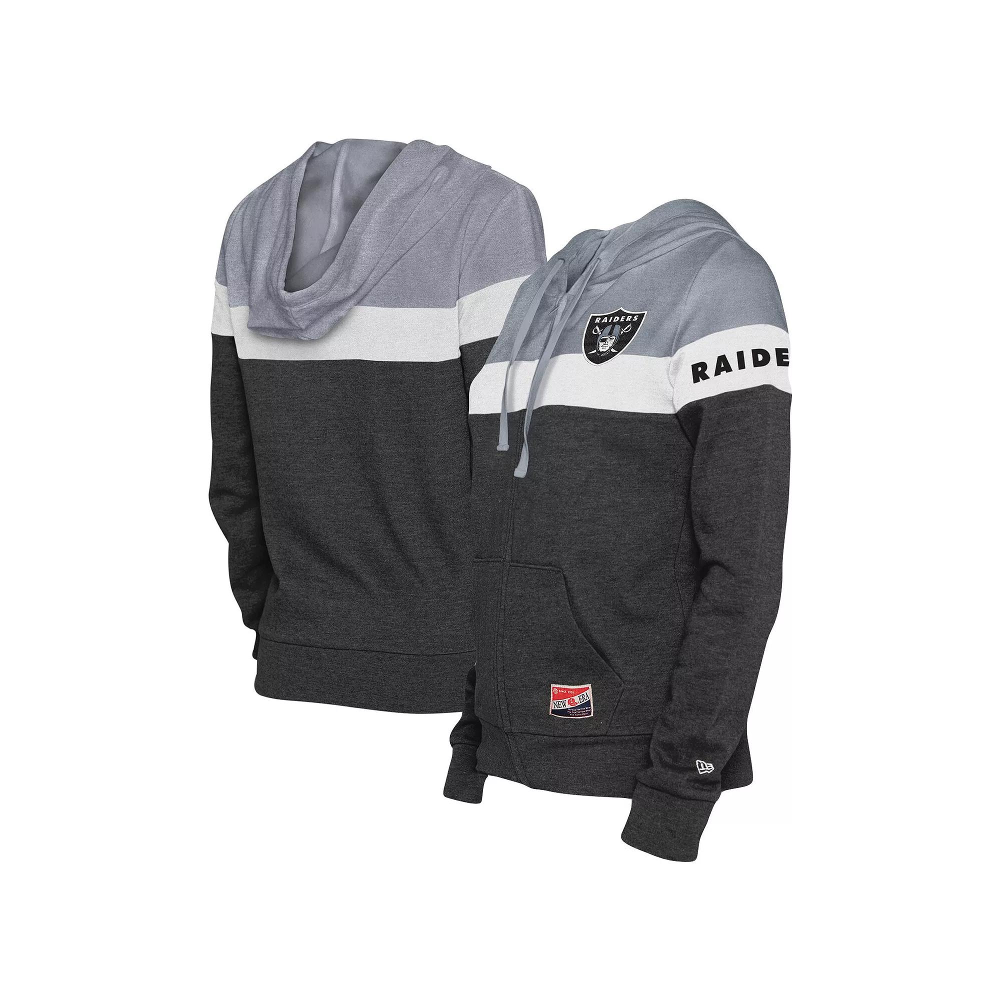 Women's New Era Black/Silver Las Vegas Raiders Throwback Colorblock Full-Zip Hoodie, Size: 2XL, Lvr Black Product Image