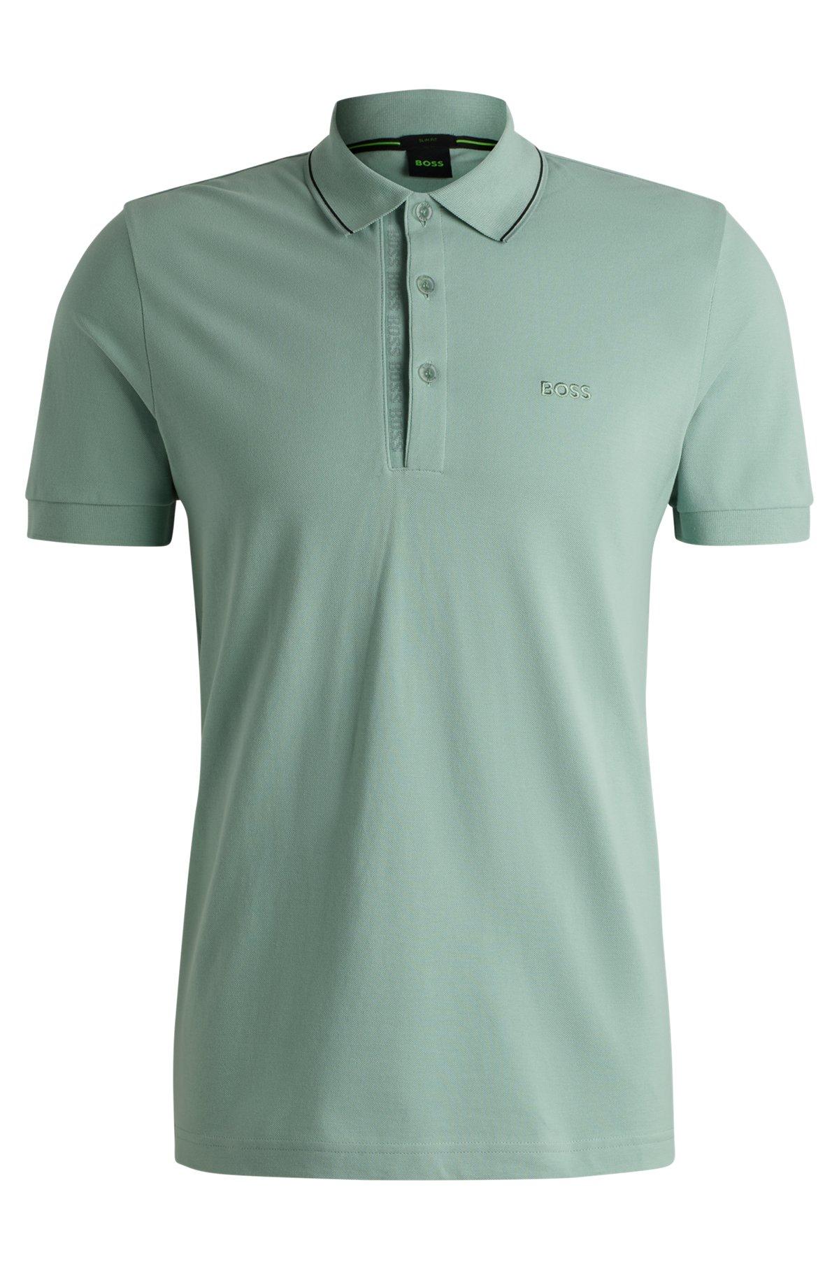 BOSS - Cotton-piqué slim-fit polo shirt with tonal logo - Light Green Product Image
