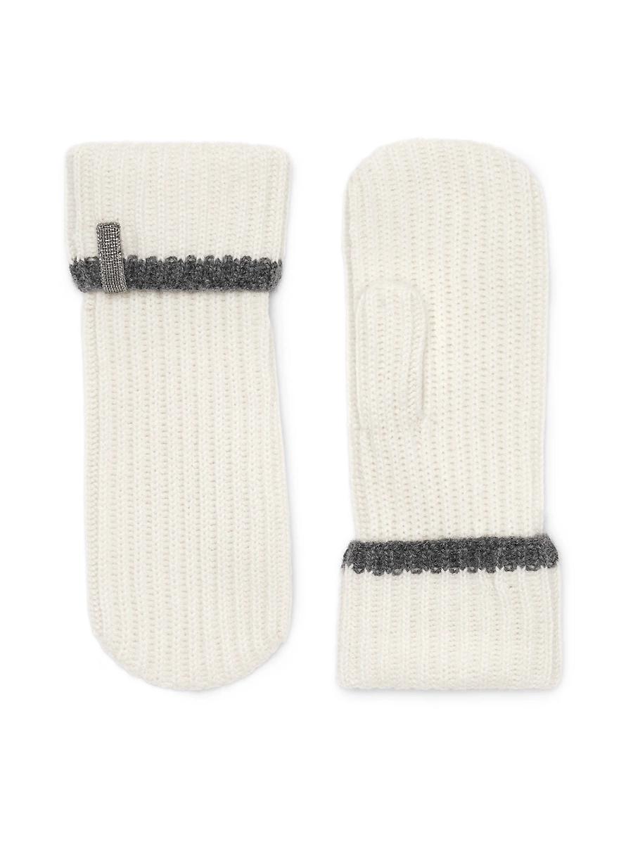 Womens Cashmere English Rib Knit Mittens with Monili Product Image
