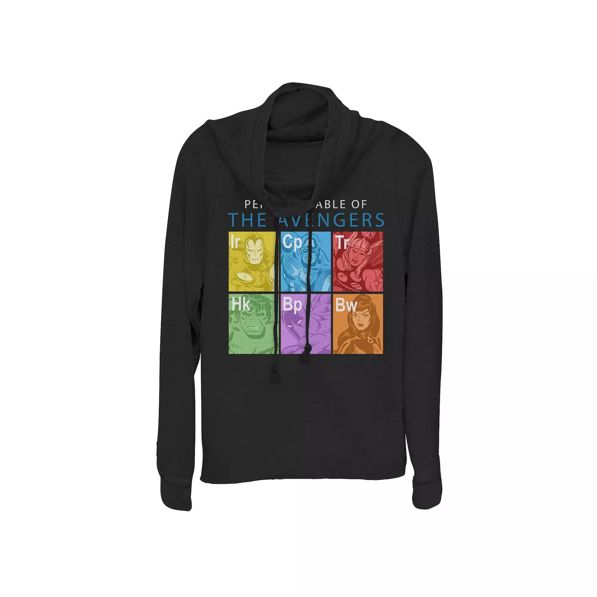 Juniors' Marvel The Avengers Periodic Table Box Up Cowlneck Graphic Lightweight Long Sleeve, Girl's, Size: Medium, Black Product Image