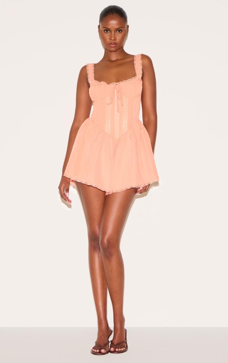 Apricot Woven Lace Detail Strappy Romper Product Image