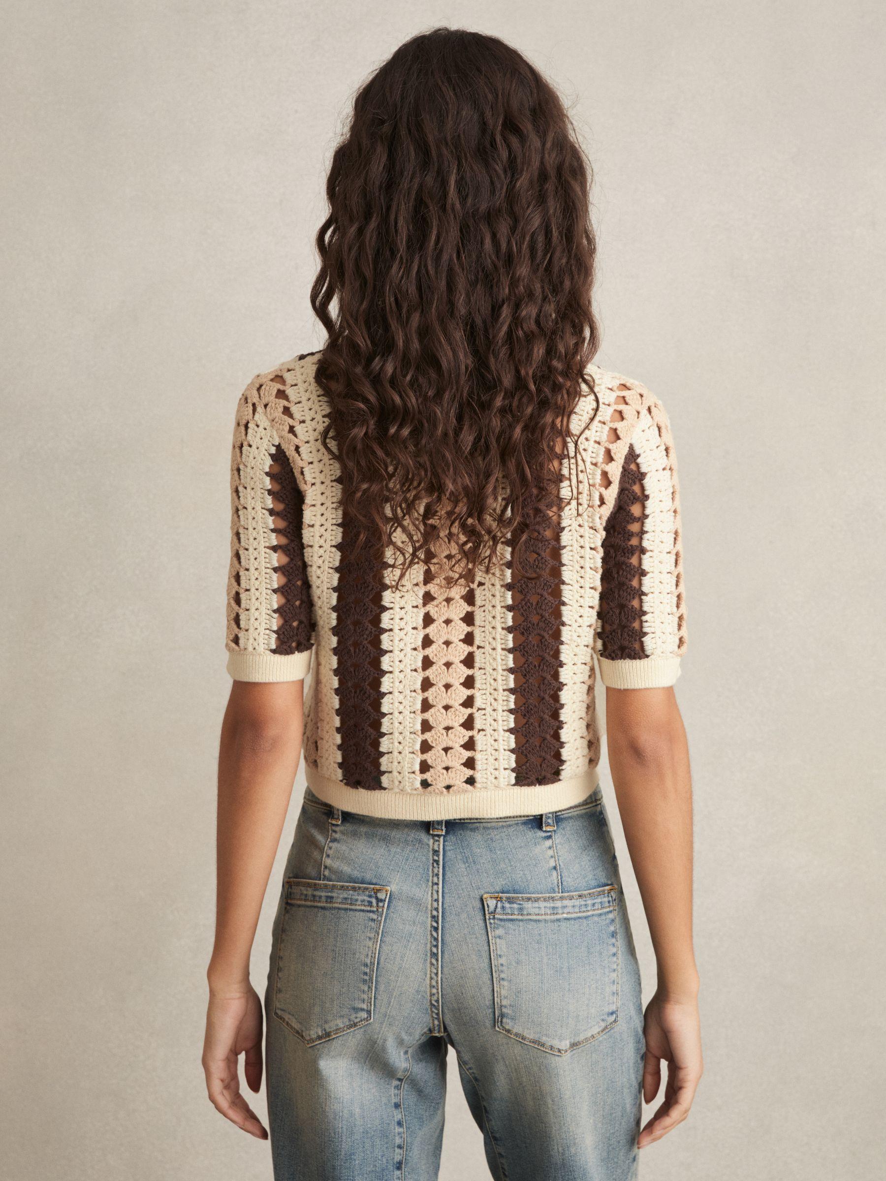 Cotton Crochet Striped Shirt in Cream/Brown Product Image