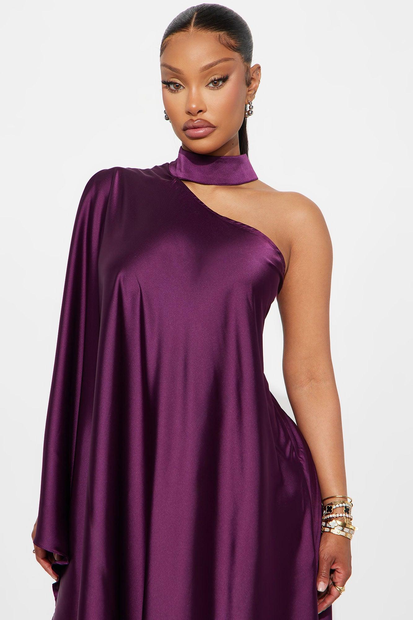 Solana Satin One Shoulder Draped Pant Set - Eggplant Female Product Image