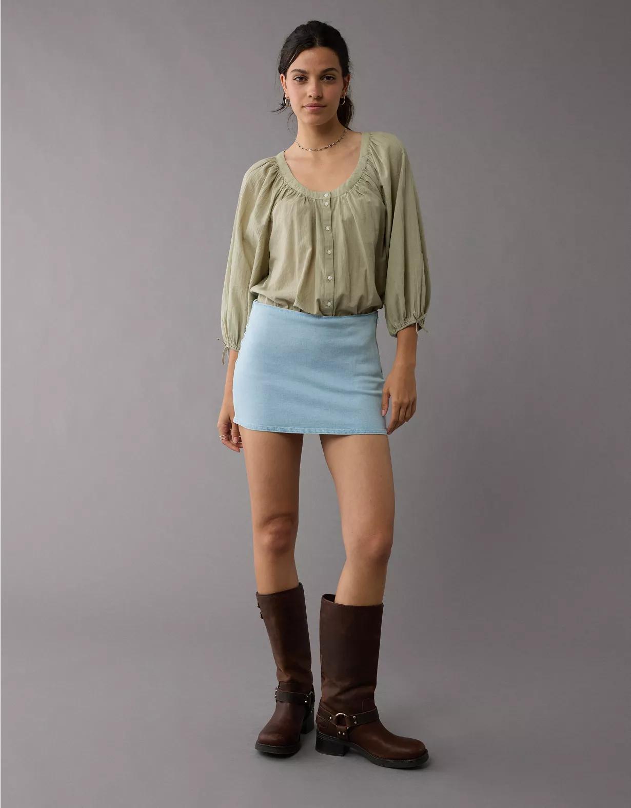 AE Long-Sleeve Open Neck Blouse Product Image