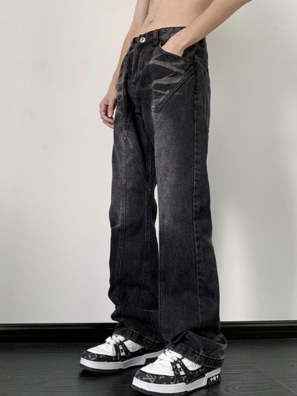Men's Vintage Wash Splice Loose Jeans Product Image