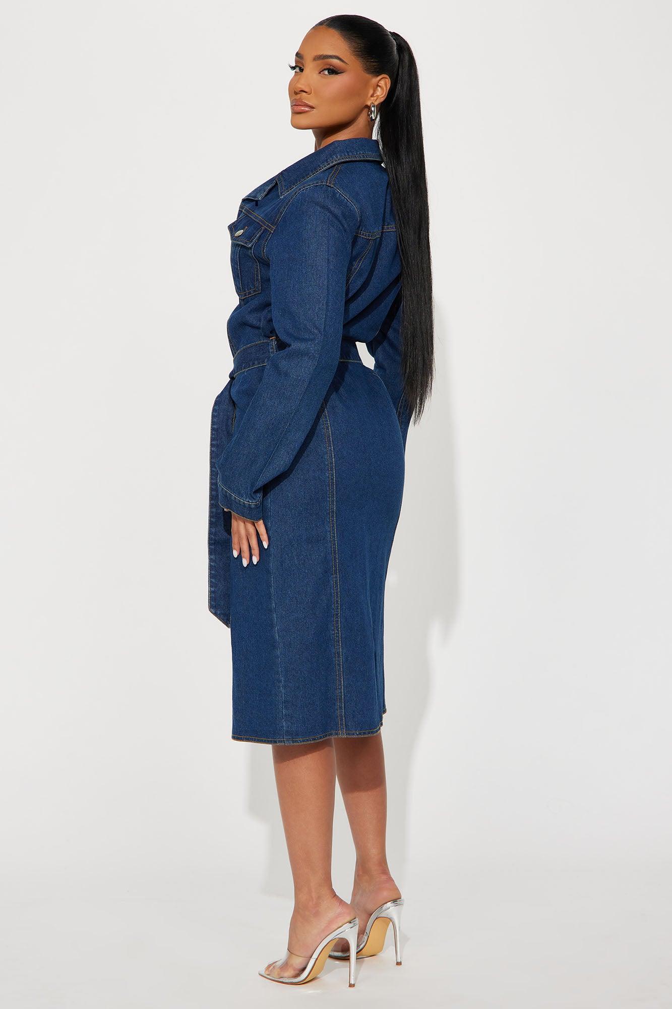 Denim Delight Midi Shirt Dress - Dark Denim Product Image