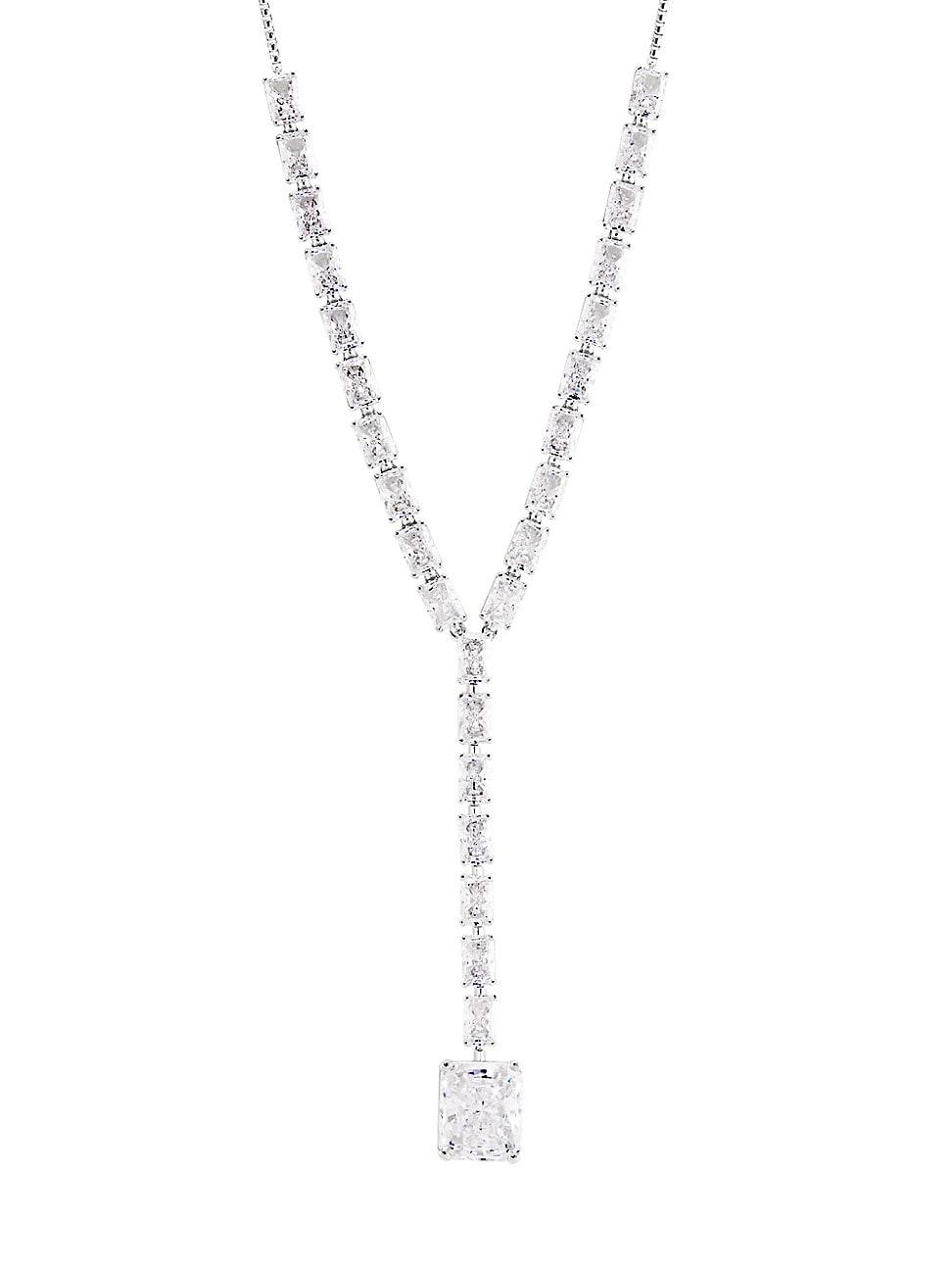 Womens Naomi Rhodium-Plated & Cubic Zirconia Y Necklace Product Image