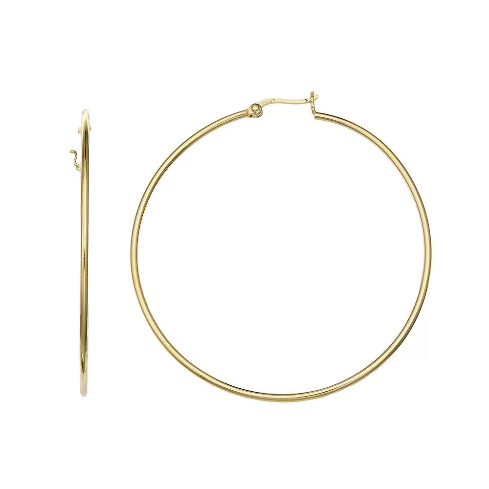 PRIMROSE 18k Gold Over Silver Thin Polished Hoop Earrings, Women's, Gold Tone Product Image