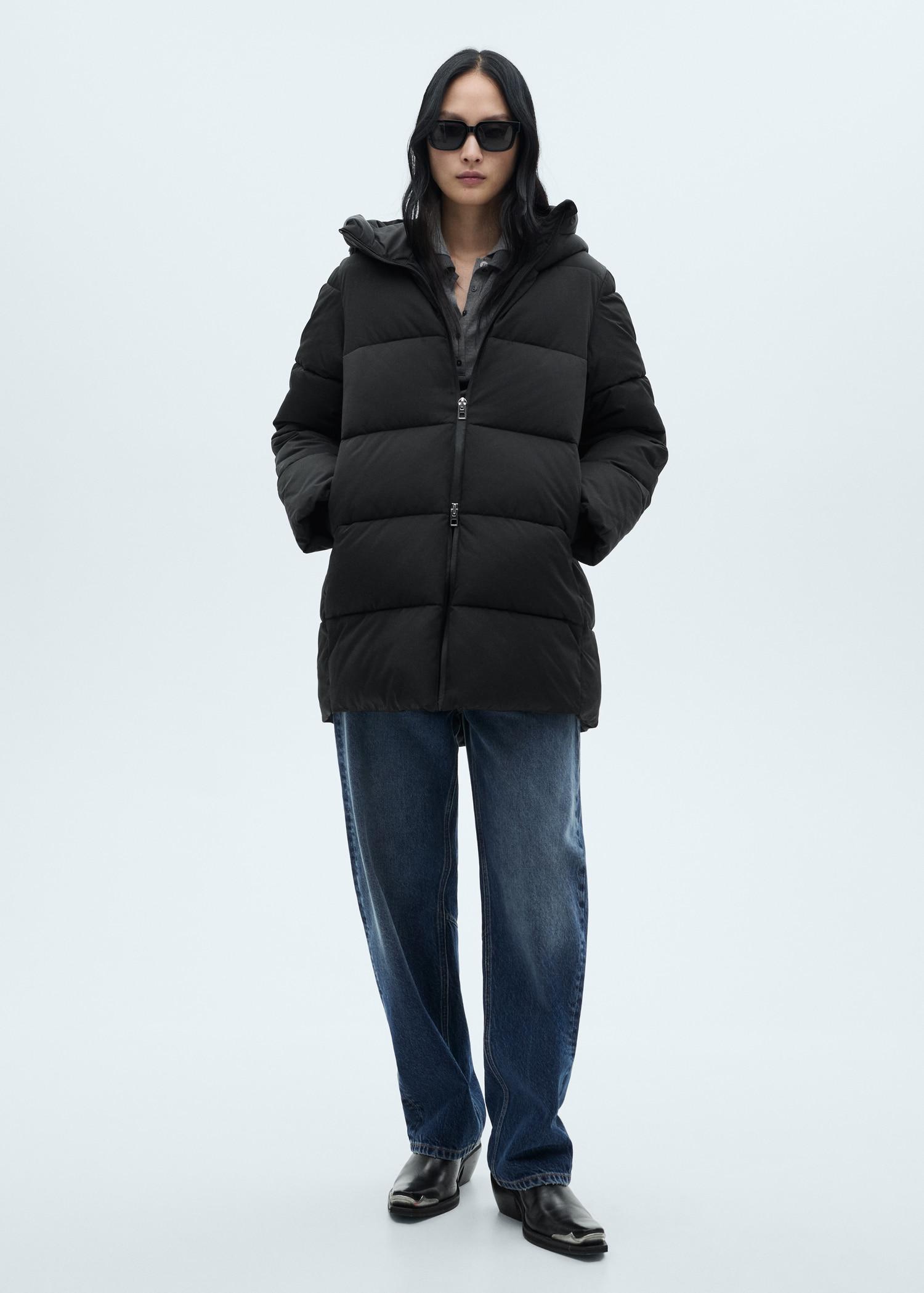 Quilted midi anorak with hood - Women | MANGO USA Product Image