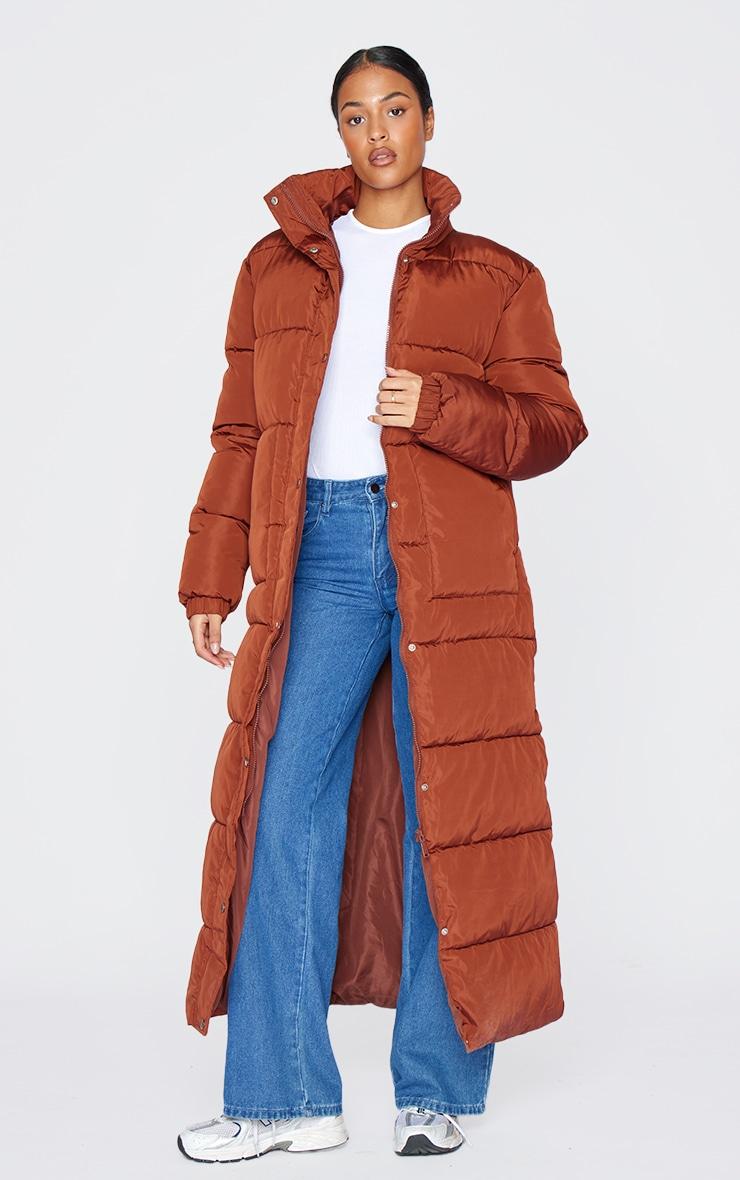 Tall Chocolate Maxi Contrast Hooded Puffer Product Image
